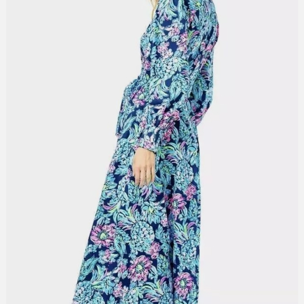 NWT Mira stretch shirt dress high tide navy pineapple paradise size 6 - Picture 2 of 10